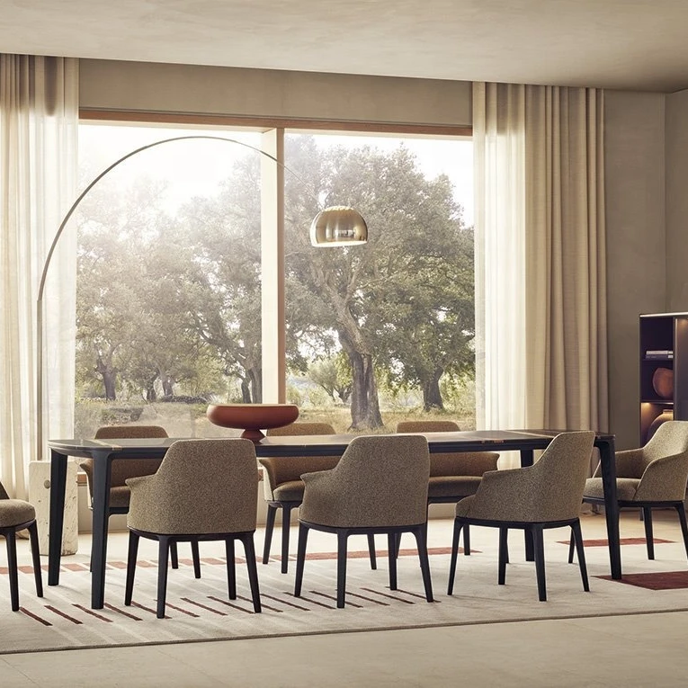 Home furniture restaurant Cheap Modern 12 10 8 Seater MDF Panel Top diningTable and chairs set