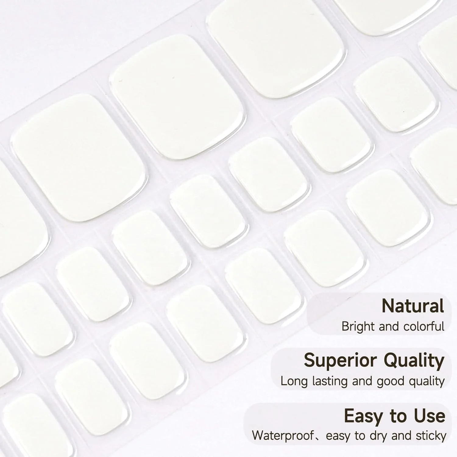 Semi Cured Gel Pedicure Strips, 32 Solid Color Gel Toenail Stickers Full Nail Wraps for Women Girls Kids