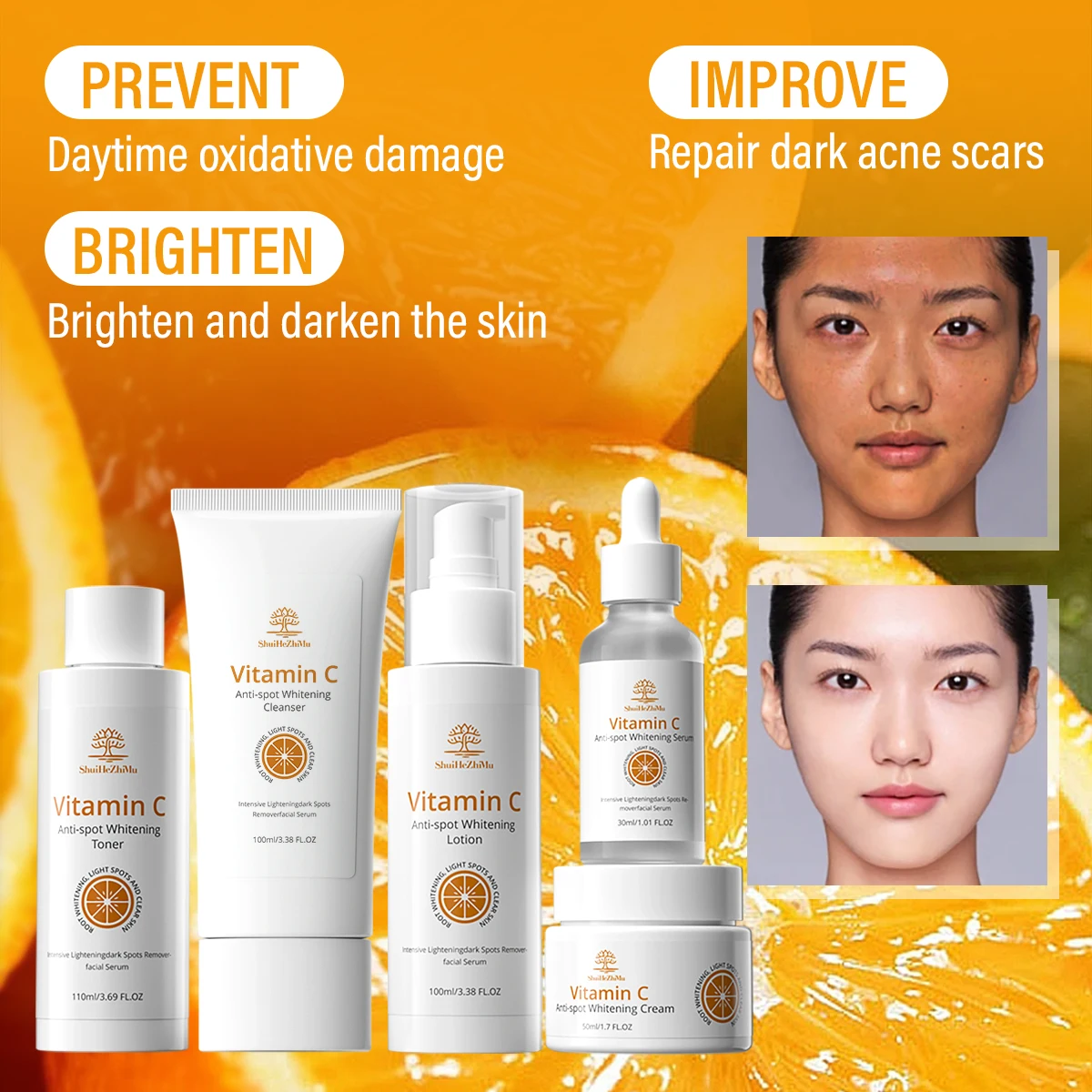Skin Care Beauty Products Vitamin Lightening VC Whitening Organic Private Label Korean Vitamin C Skin Care Set