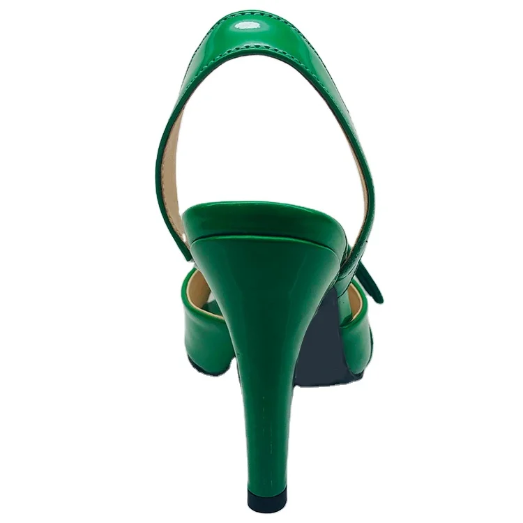 Fashion High Heel Lady Shoes Wholesale Waterproof Green PU Women Pump Heeled Sandals