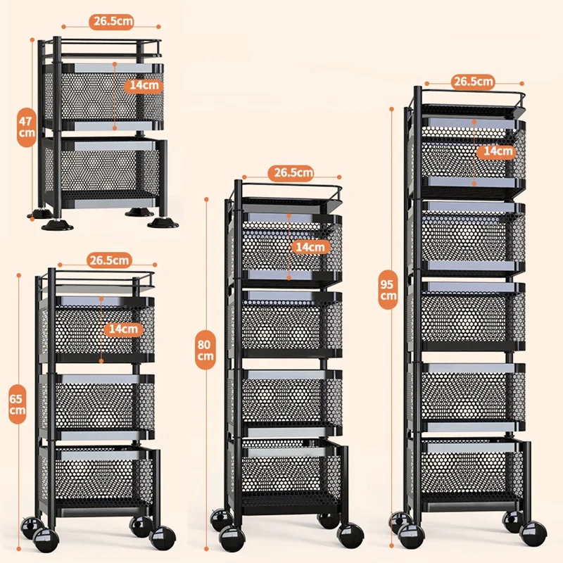 Modern white black Kitchen storage rotatable shelf 3/4/5 layers vegetable or fruit storage rack