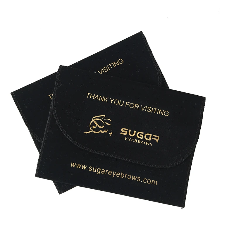 Custom Gold Logo Soft Velvet Eyebrow Envelope Dust Bags Thank You Gift Pouches For Promotion