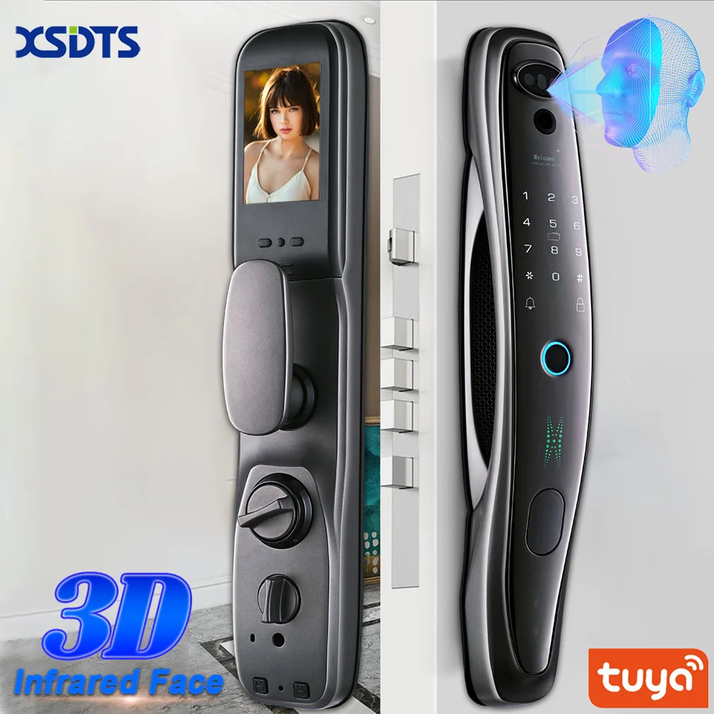 Tuya Smart 3D Face Door Lock Security Face & Camera Monitor Intelligent Fingerprint Password Biometric Electronic Key Unlock