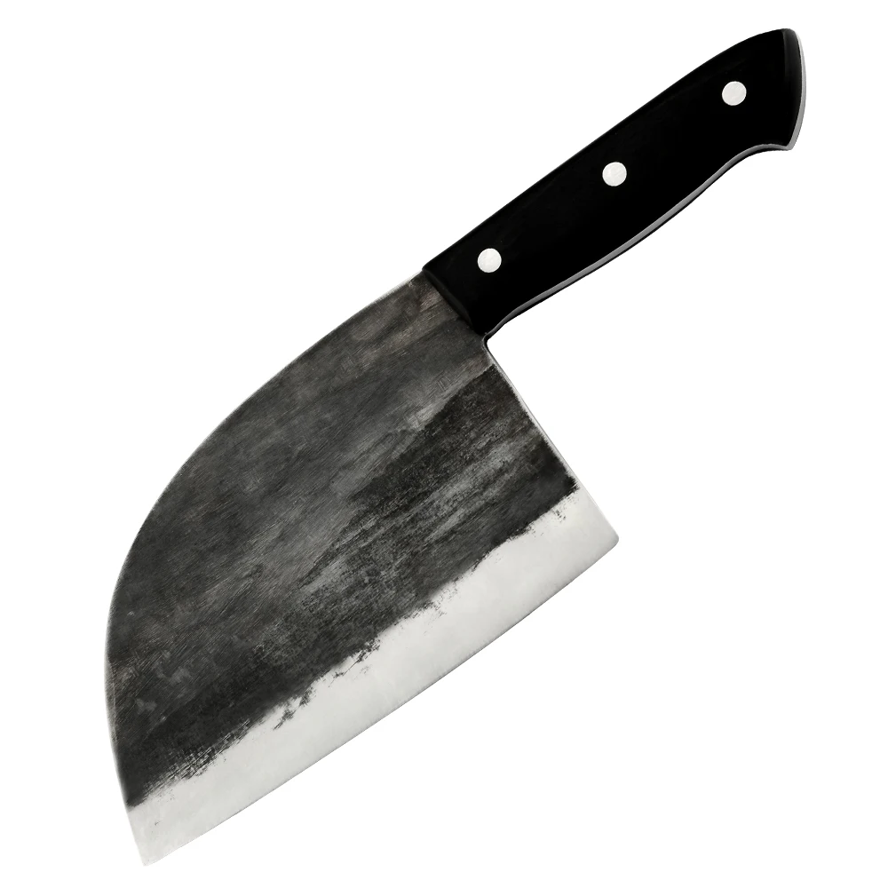 
Qing Full Tang Knife Kitchen Professional Carbon Steel Powerful Heavy Chopper Hand Forged Broad Butcher Knife for Heavy Duty 