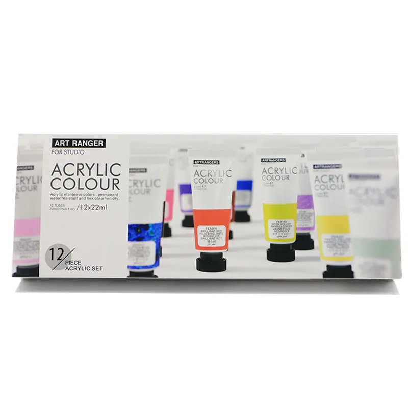 Professional Rich Pigment Non Fading Non Toxic 22ml 12 Colors Acrylic Colors Paint Set For Professional Painting