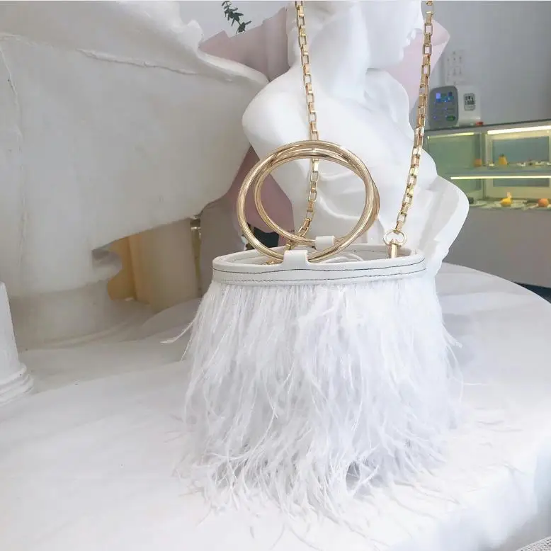 New design multi colors high quality fashion ostrich feather bag