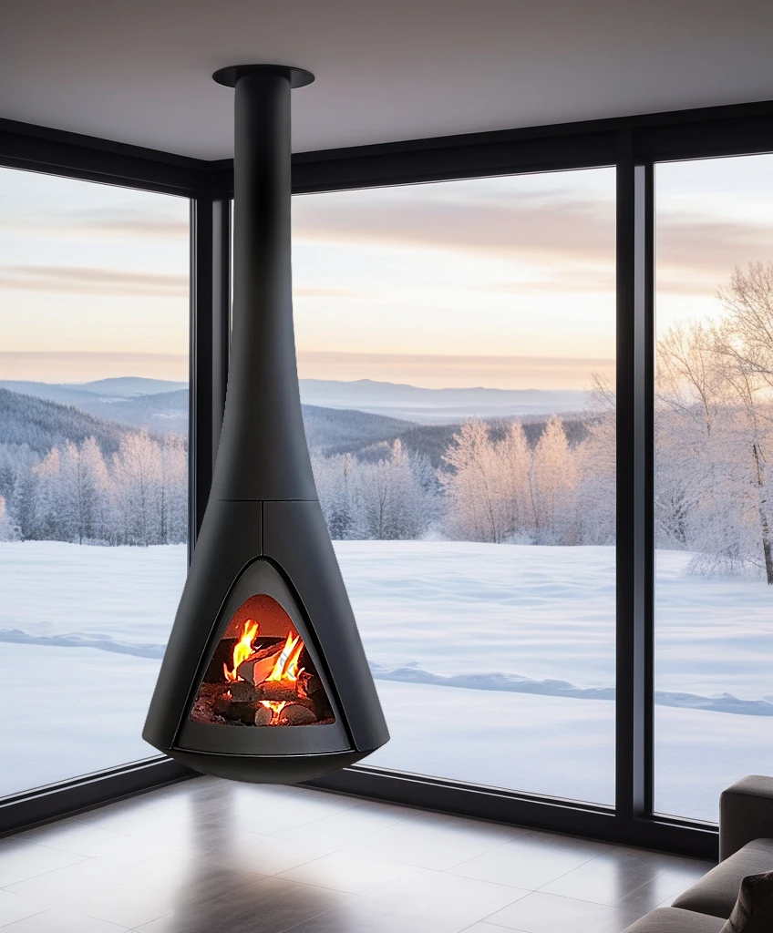 Hanging special-shaped real fire wood-burning fireplace Villa living room decoration features art modeling hanging heating stove