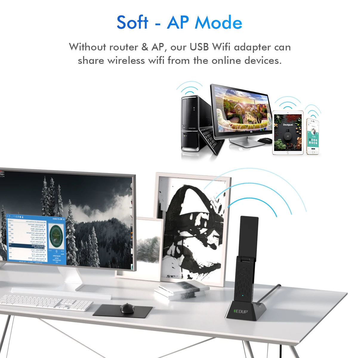 EDUP High Speed network card 1900Mbps Wireless Dongle 2.4GHz/5GHz Realtek RTL8814AU USB Wifi Adapter