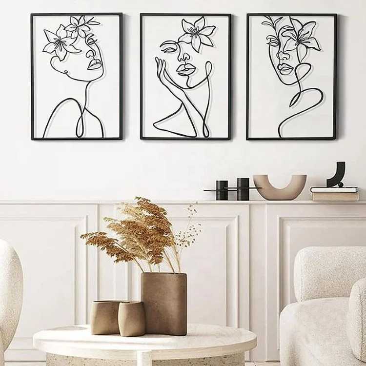 Female Metal Line Art Flower Wall Frames Decoration Aesthetic Room Decor Nordic Home Decor