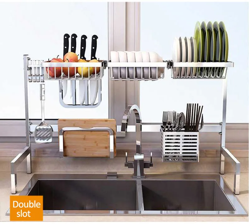 Holmine Dish Rack Over Sink Kitchen Supplies Storage Rack Space Saver Dish Organizer 304 stainless steel telescopic dish rack