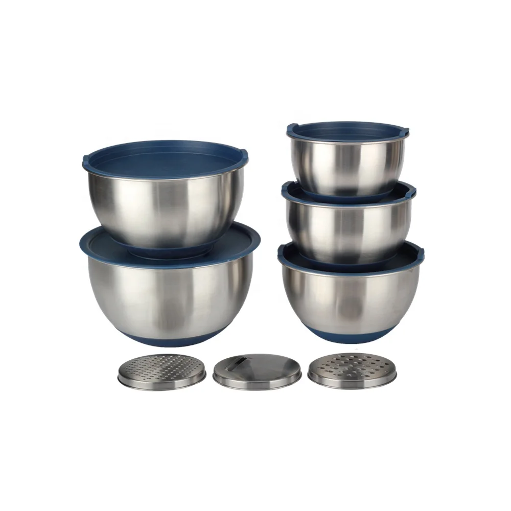 Kitchen Accessories Dinnerware Stainless Steel Mixing Bowls With Lids Set of 5 Salad Bowl With Grater