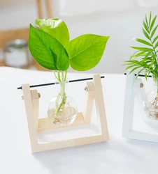 glass bulb vase with wooden stand wood base hydroponic vase