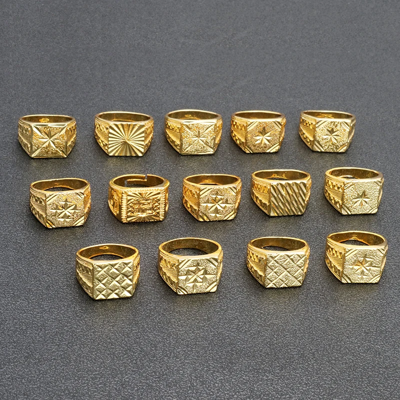 24K Gold Plated men rings Jewelry Simple Geometric Beautiful For Women gold men Ring