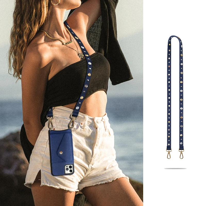 Custom lanyard leather cases phone case automatic strap for iphones