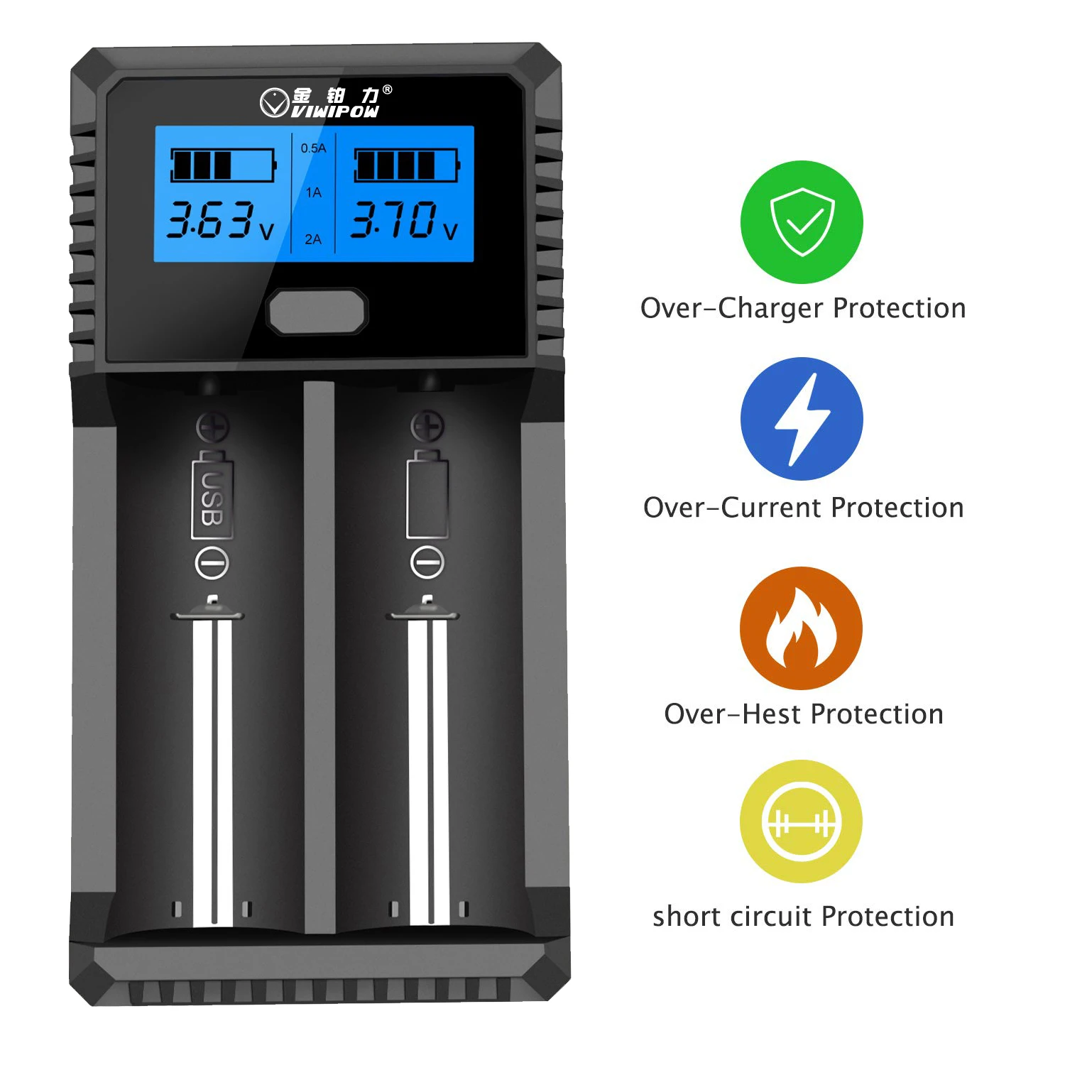 Portable Fast Cell Charger 2 Slots 3.6V 3.7V Battery Charger With LCD Screen charger for 18650 lithium NiMH Batteries