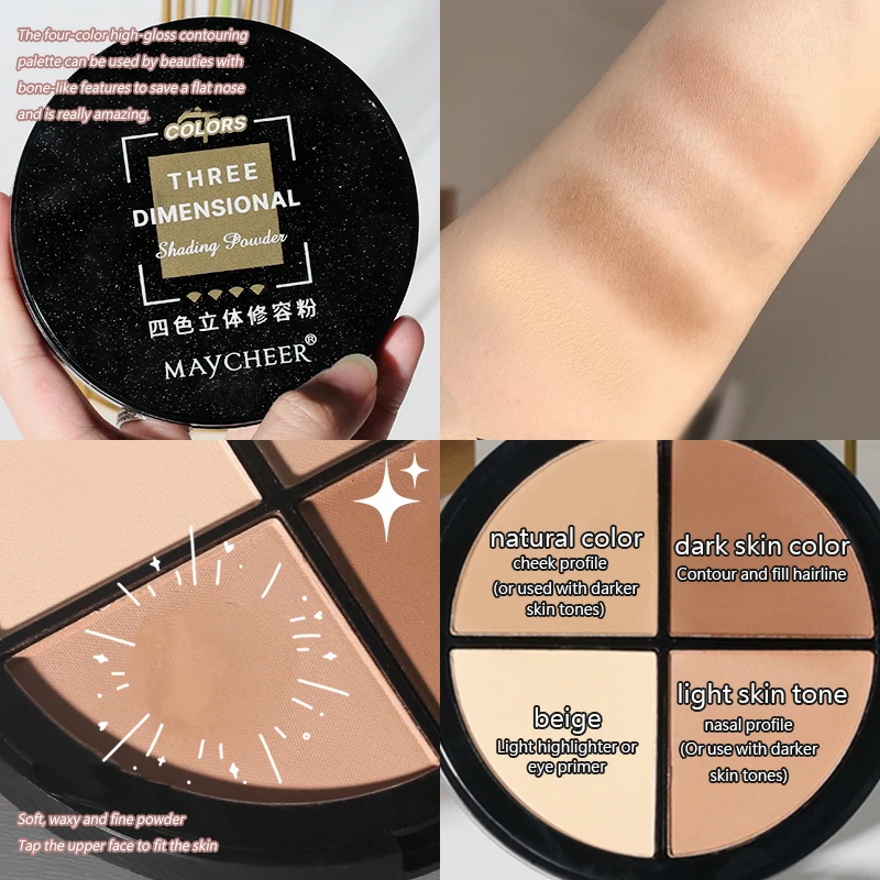 Maycheer Wholesale  4 Colors Highlighter Makeup Contour Powder Palette Pressed Powder Highlighter Contour Palette