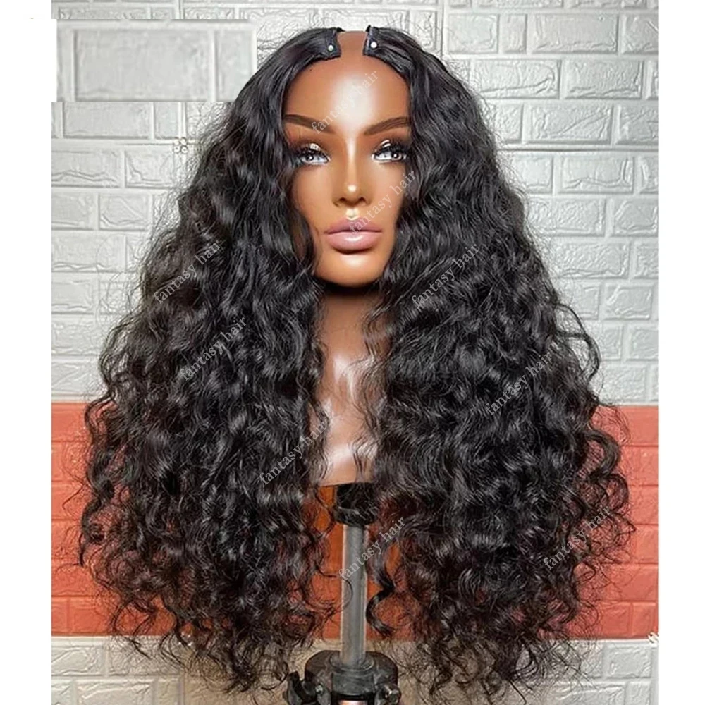 250Density U  Part Wigs 100% Human Hair No Leave Out Natural Black Virgin Hair Glueless Loose Deep Wave 1x4 Upart Wigs