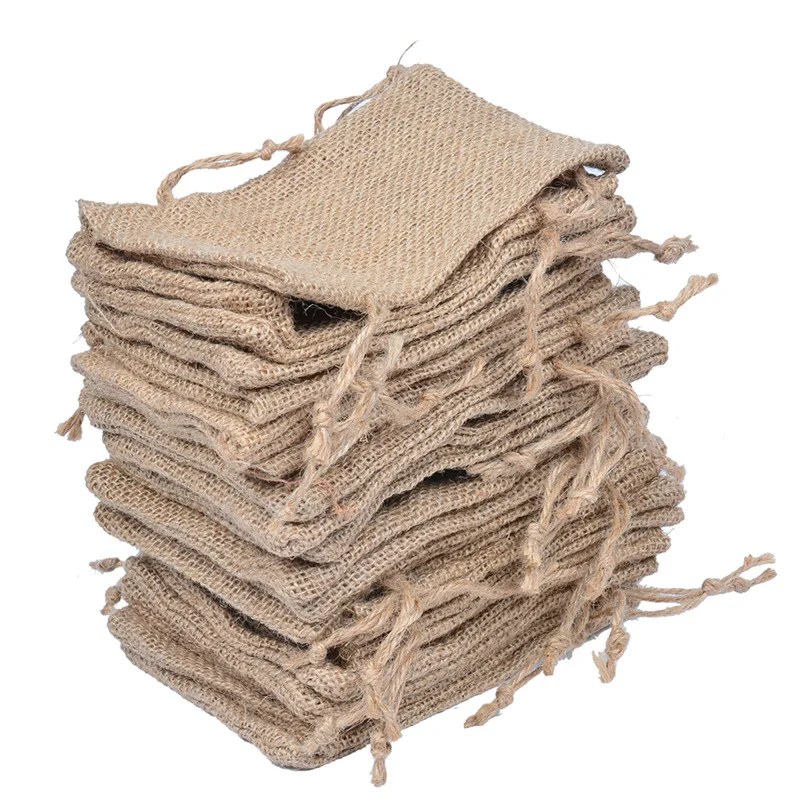 Multi Sizes Natural Bulk Jute Drawstring Bags For Party Gift, Seeds