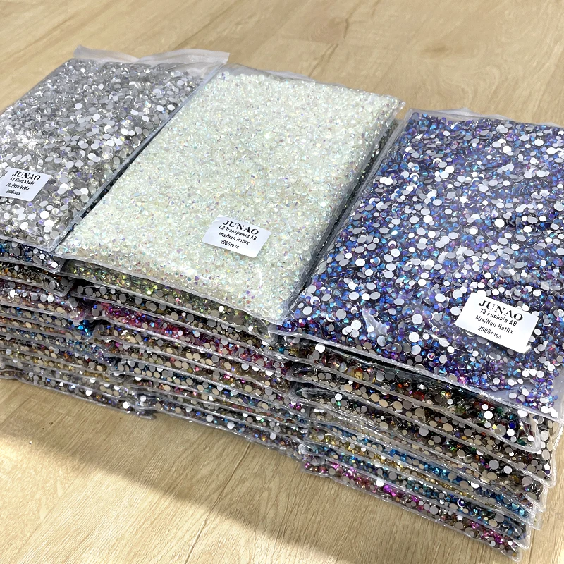 JUNAO 200 Gross Moon Shade Flatback Nail Stones Glass Rhinestone Mix Size Glass Crystals Bulk Wholesale For Craft Manicure