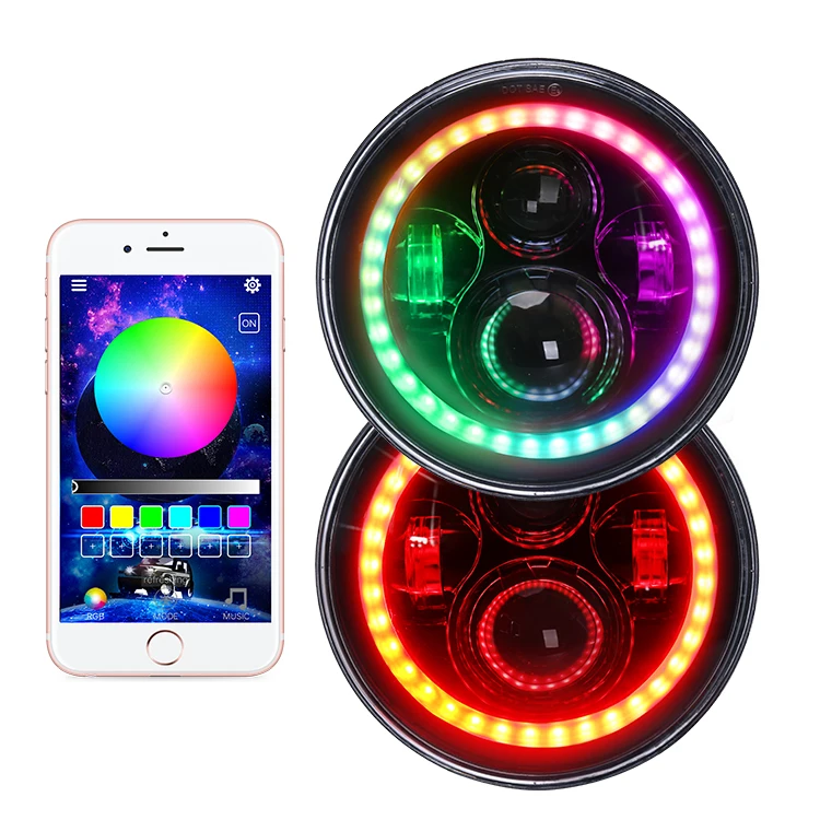 Loyo High Quality Led Head Lamp Rgb Halo Ring 7Inch Led Head Light 45 Watt Led Headlight Blue-Tooths Rgb For Jeep Headlight