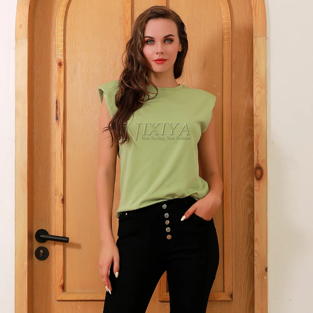 Оптовая продажа от производителя недорогая летняя модная блузка с коротким рукавом топы для женщин наплечниками