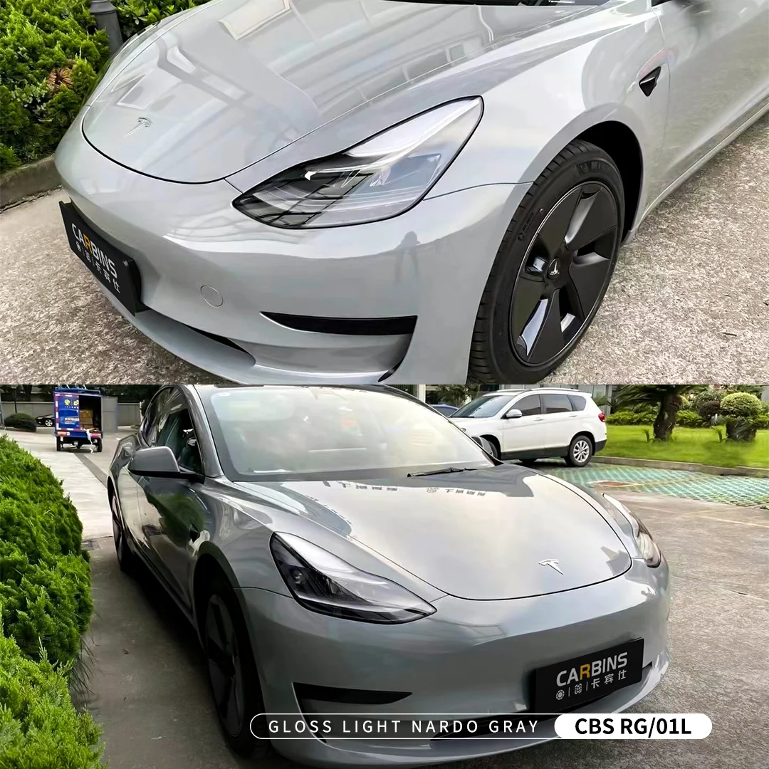 Carbins Brand Glossy Series Car Wrap For Full Body 18 meters Free Bubble Stretch Light Nardo Gray Vinyl Film