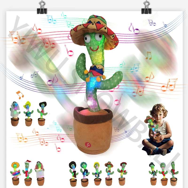 Hot Selling Lighting Electric Dancing Cactus Toy Talking Singing Recording Repeating Twisting Dancing Cactus Toy For Kids