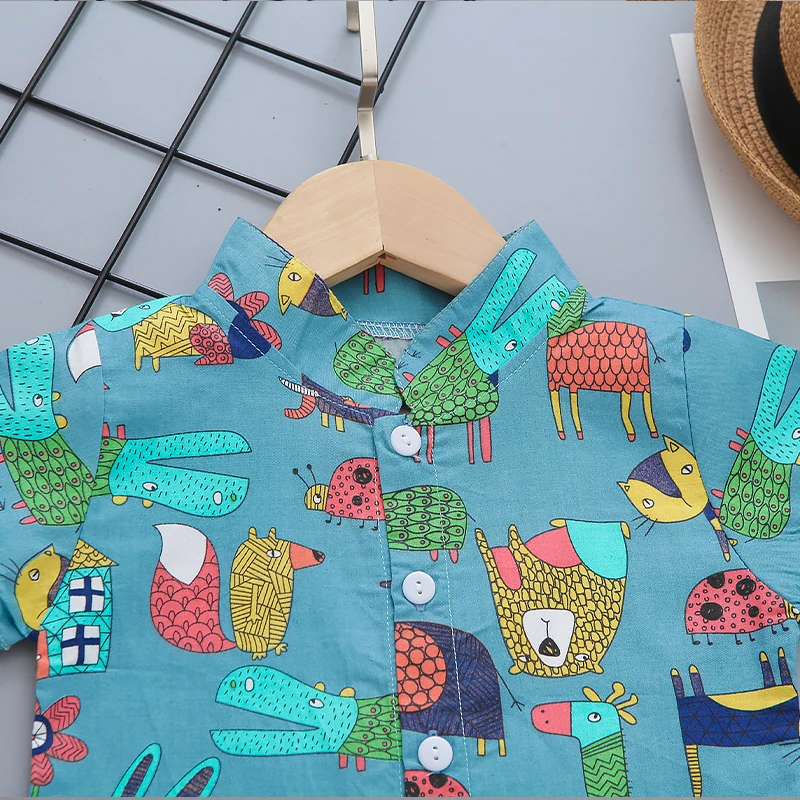 Children baby Boy Cotton Short Sleeve Shirt Summer kids boy  Print Tops Shirts Casual Blouse Clothes