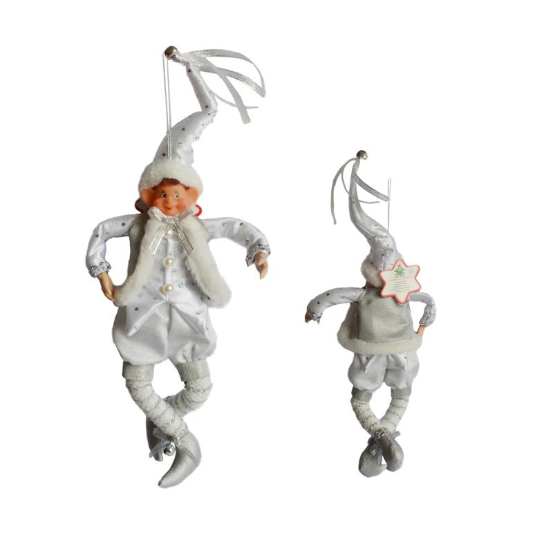 wholesale handmade white silver knit posable Elf Christmas figure hanging decoration doll