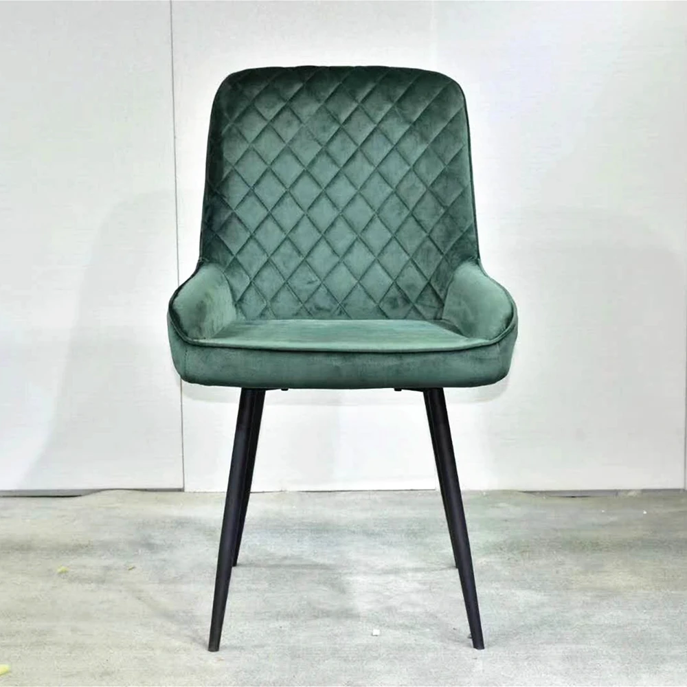 Popular dining room furniture modern velvet fabric dining chairs black metal legs dining chairs.