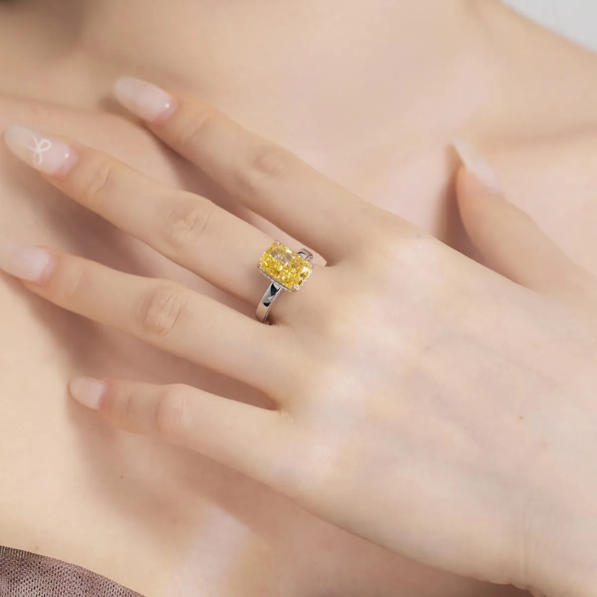 Dylam Luxury Fine Jewelry Diamond S925 Silver Square Yellow Cubic Zircon Ring Wholesale Price Wedding Engagement Rings For Women