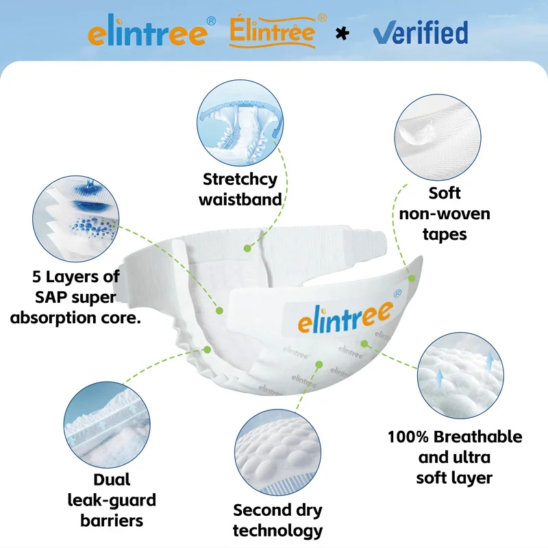 Elintree factory OEM and ODM Premium Soft Surface Custom Disposable Baby Diapers Wholesale