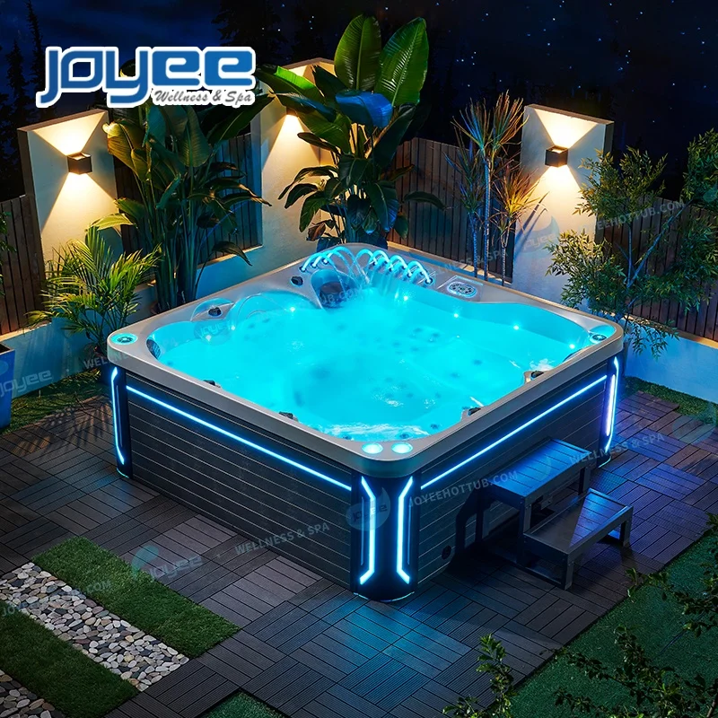 JOYEE Modern Design whirlpool Outdoor Hot Tub 1 Lounger and 5 Seats Spa Tub with 3KW Heater Freestanding Garden Tub
