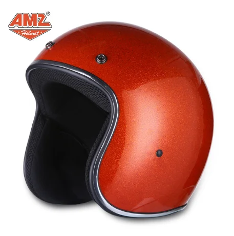AMZ DOT Approved Retro 3/4 open face Motorcycle Helmet Vintage Half Face Moto Helmet
