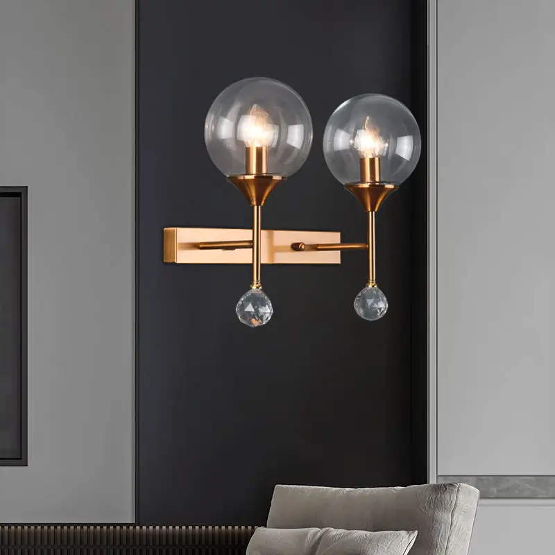 Nordic Modern Wall Lamp Led Body Glass Ball Antique Brass Wall Sconces Interior Double Indoor
