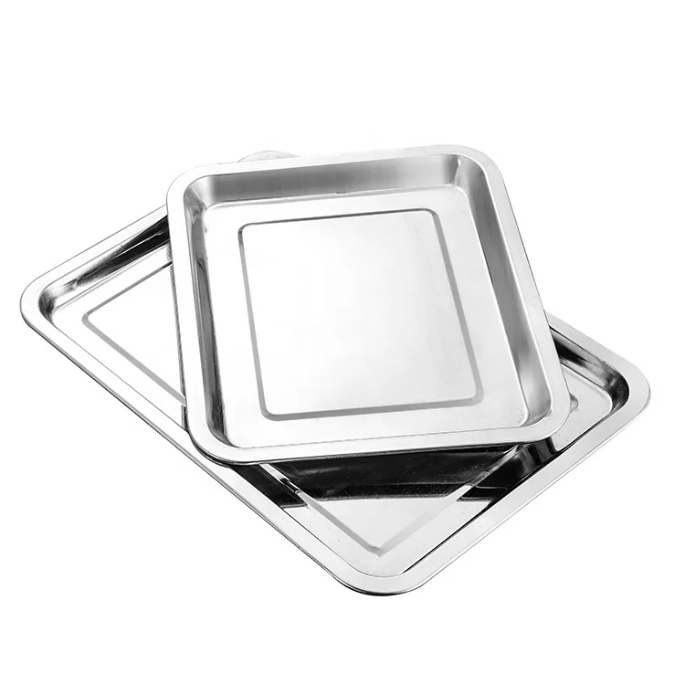 Custom various size square dinner tray stainless steel rectangular plate for hotel restaurant