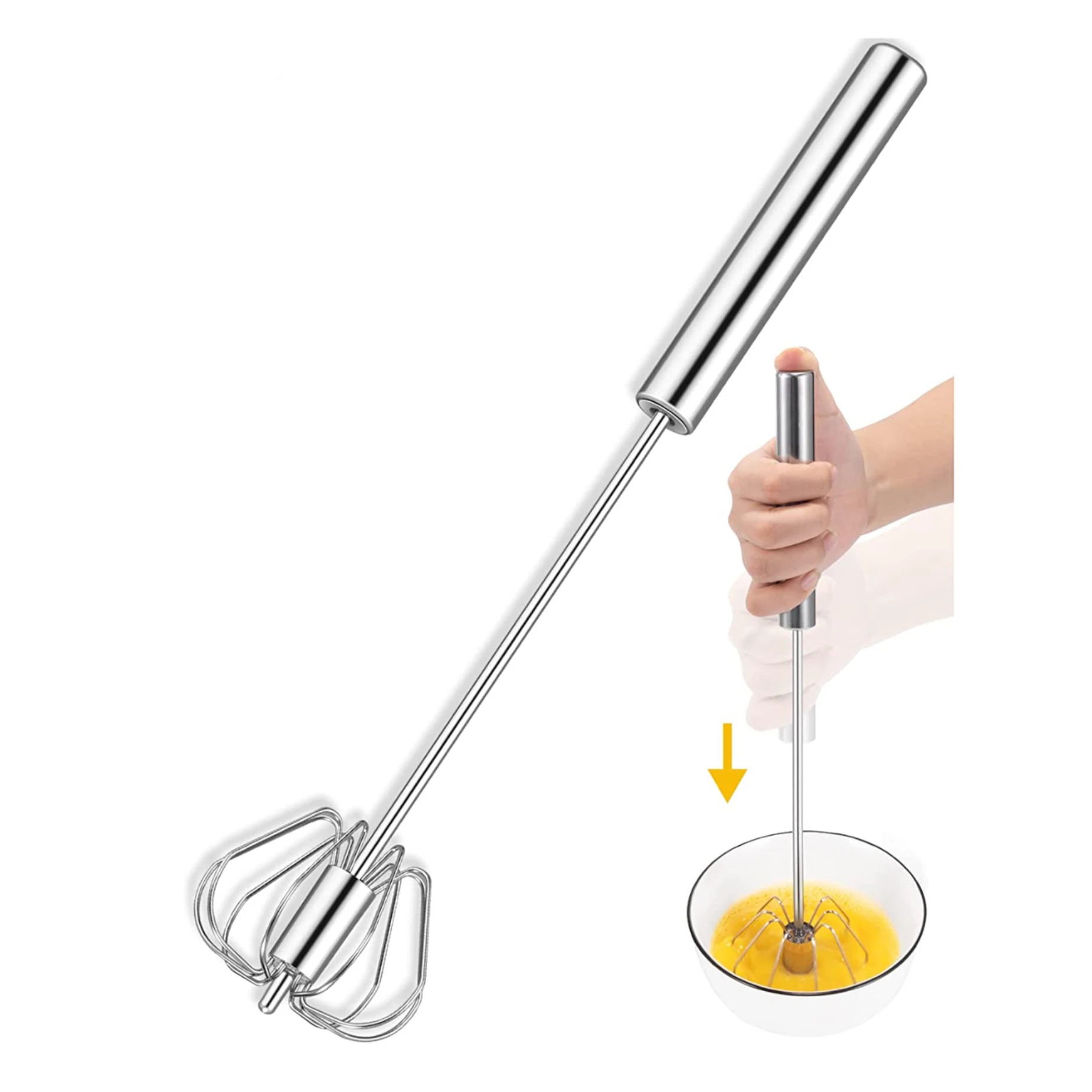 Wholesale 10 12 14Inch Semi-automatic Egg Whisk Rotary Egg Beater Stainless Steel Hand Push Whisk For Beating Whisking Stirring