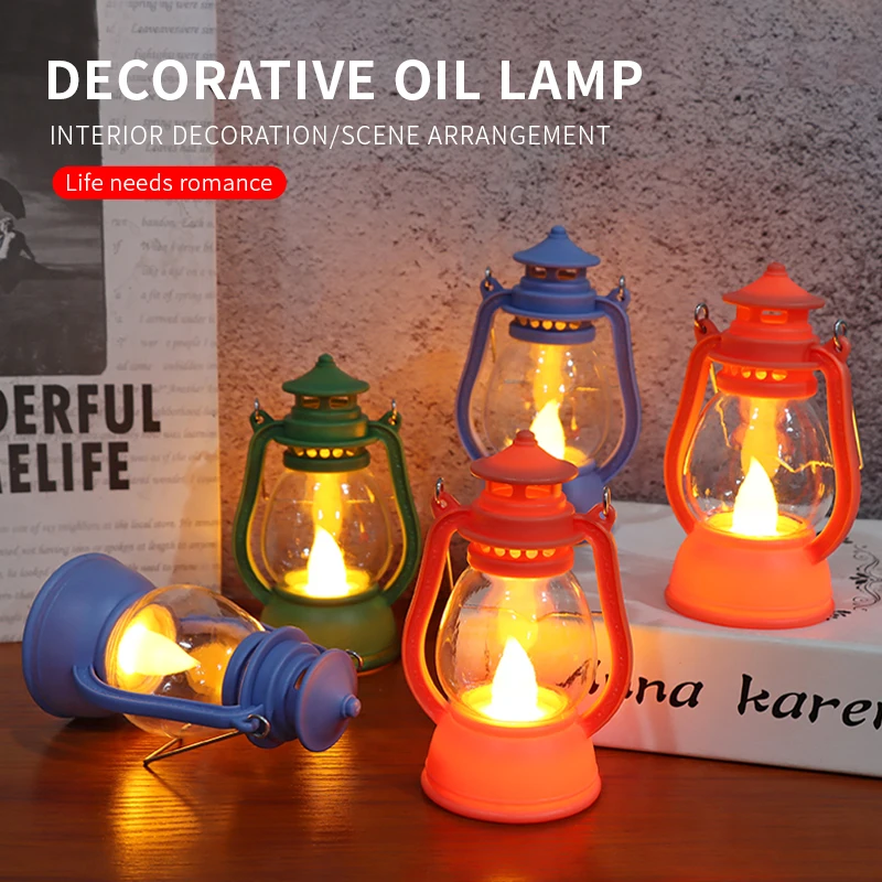 Small Retro Classic Kerosene Lamp Portable LED Lantern Lights Antique Home Ornaments Bar Cafe Bedroom Flame