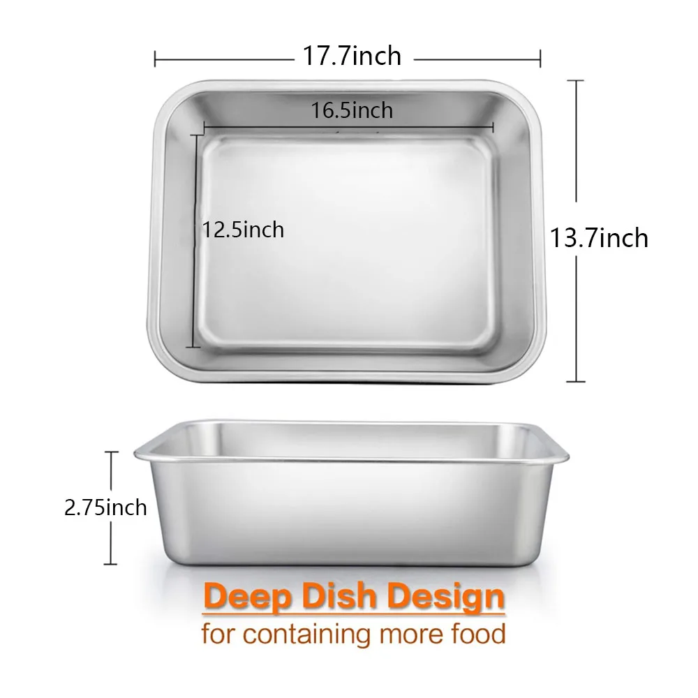 45*35cm Food Grade Rectangle Deep Roasting Lasagna Baking Dish Stainless Steel Cake Pan Baking Pans Steam Hotel GN Pan For Oven