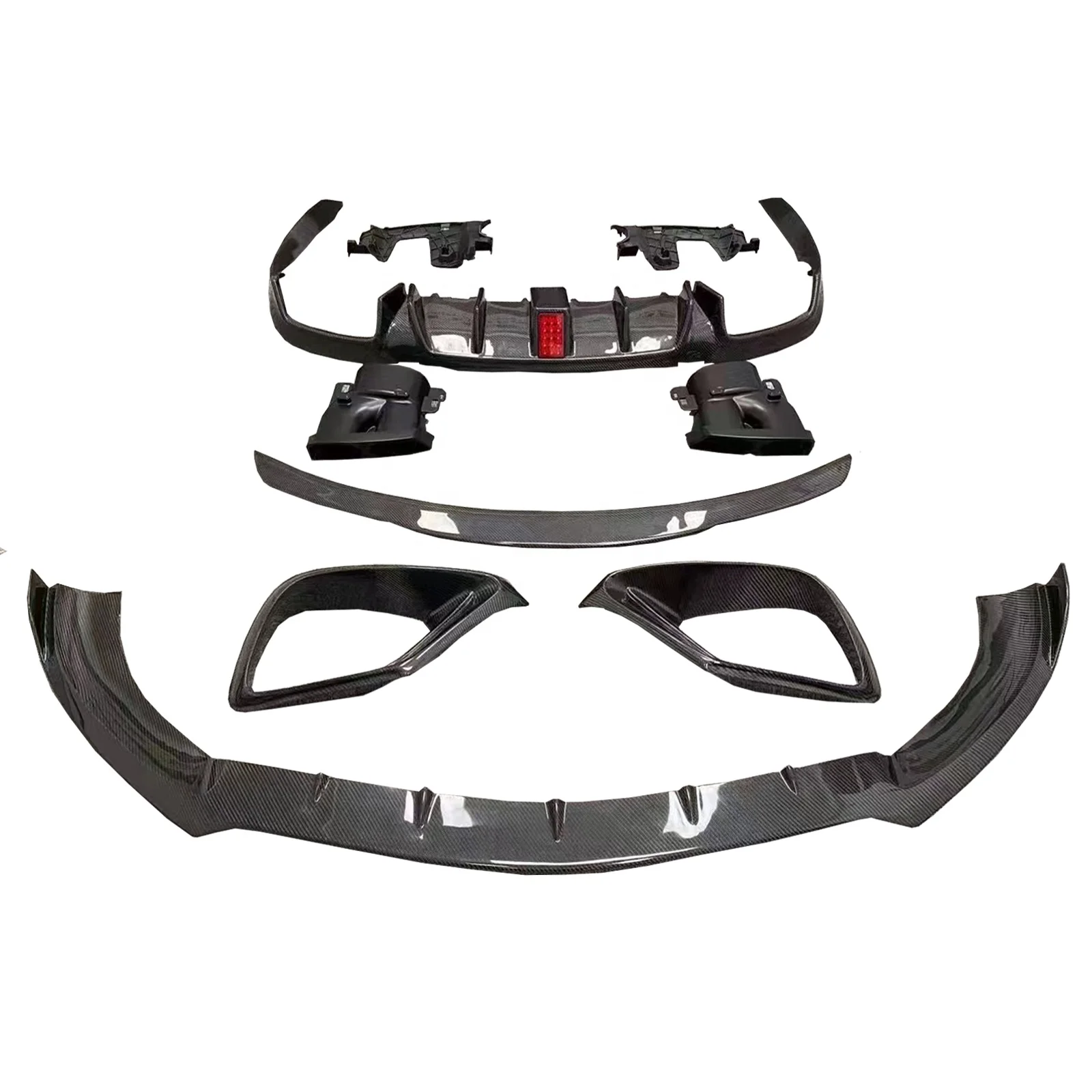 High Quality Bra bus-Style Carbon Fiber Rear Diffuser Exhaust Tips Front Lip Vent Spoiler For E-Class W213 E63