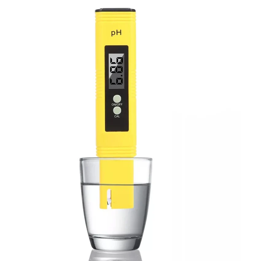Цифровой рН-метр в виде ручки 0,00-14,00, высокоточный Двухкнопочный китайский заводской дешевый Тестер качества воды PH02 желтого цвета