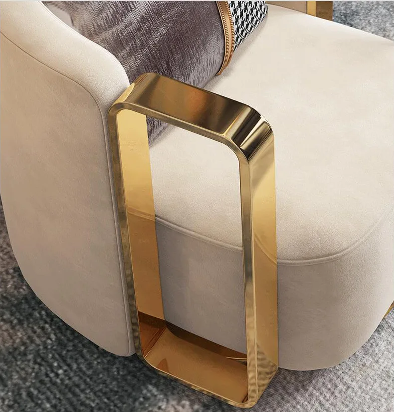 hotel furniture rotation armchairs luxury modern gold stainless steel velvet fabric sofa chair for Living Room leisure chairs