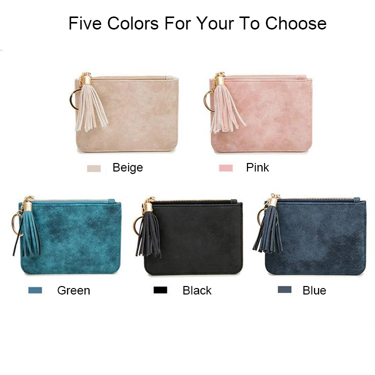 Custom Tassel Keychain Colorful PU Leather Full Grain Thin Leather Wallet For Women