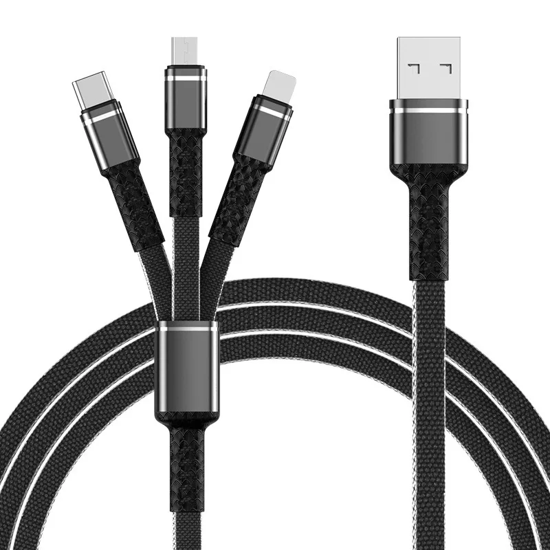 Hot Selling Multiple Colour Compatible with all Mobile Phones Charging Cable for Mobile Phone USB-A 3 in 1 Cable Fast Charge