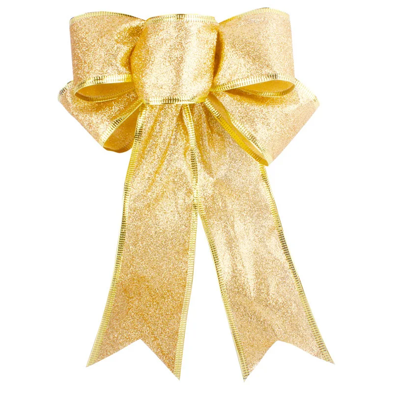 Factory Wholesale Custom Latest Design Stock Minimalist Big Fancy Bowknot Gold Red Pre Tied Christmas Bow
