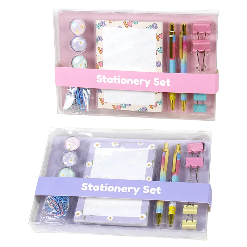 Cute Pastel Stationery Set for Kids with Clips, Pens, and Notepads - Fun School Accessories for Writing and Office Supplies