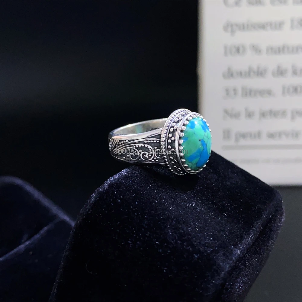1000S Factory direct sales 925 sterling silver Round Turqouis Ring Classical Temperament Custom Wholesale Ring