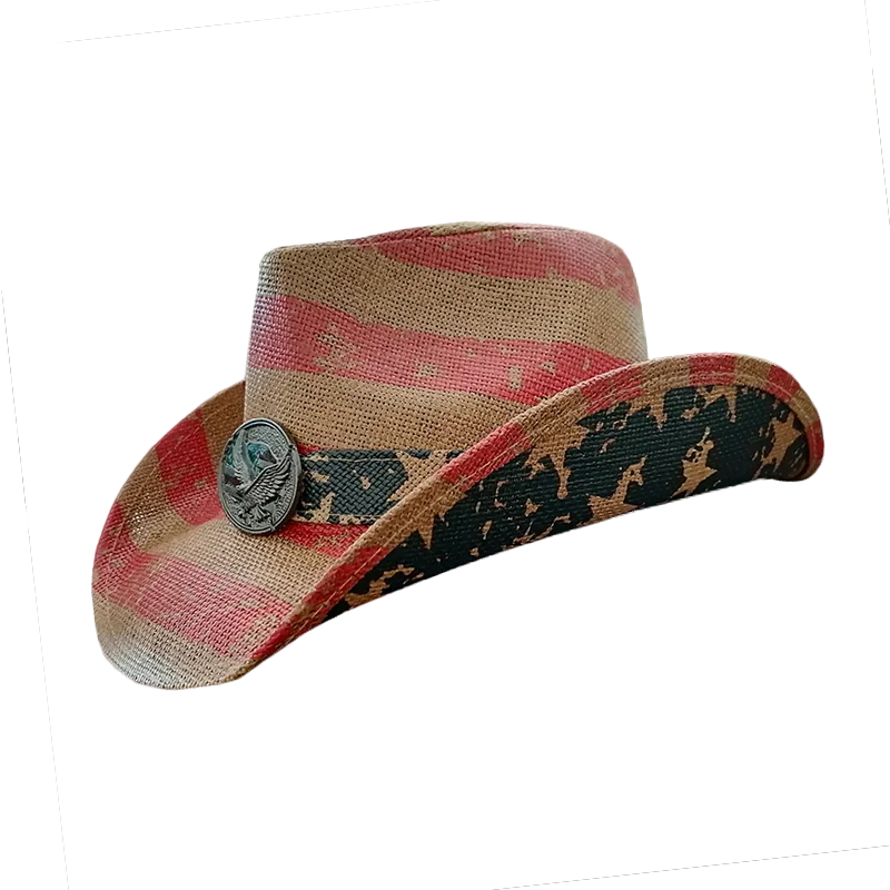 1803D Мужская бумажная соломенная ковбойская шляпа, США, американский флаг, живопись, соломенная шляпа, корректируемые поля, флаг США, соломенная ковбойская шляпа