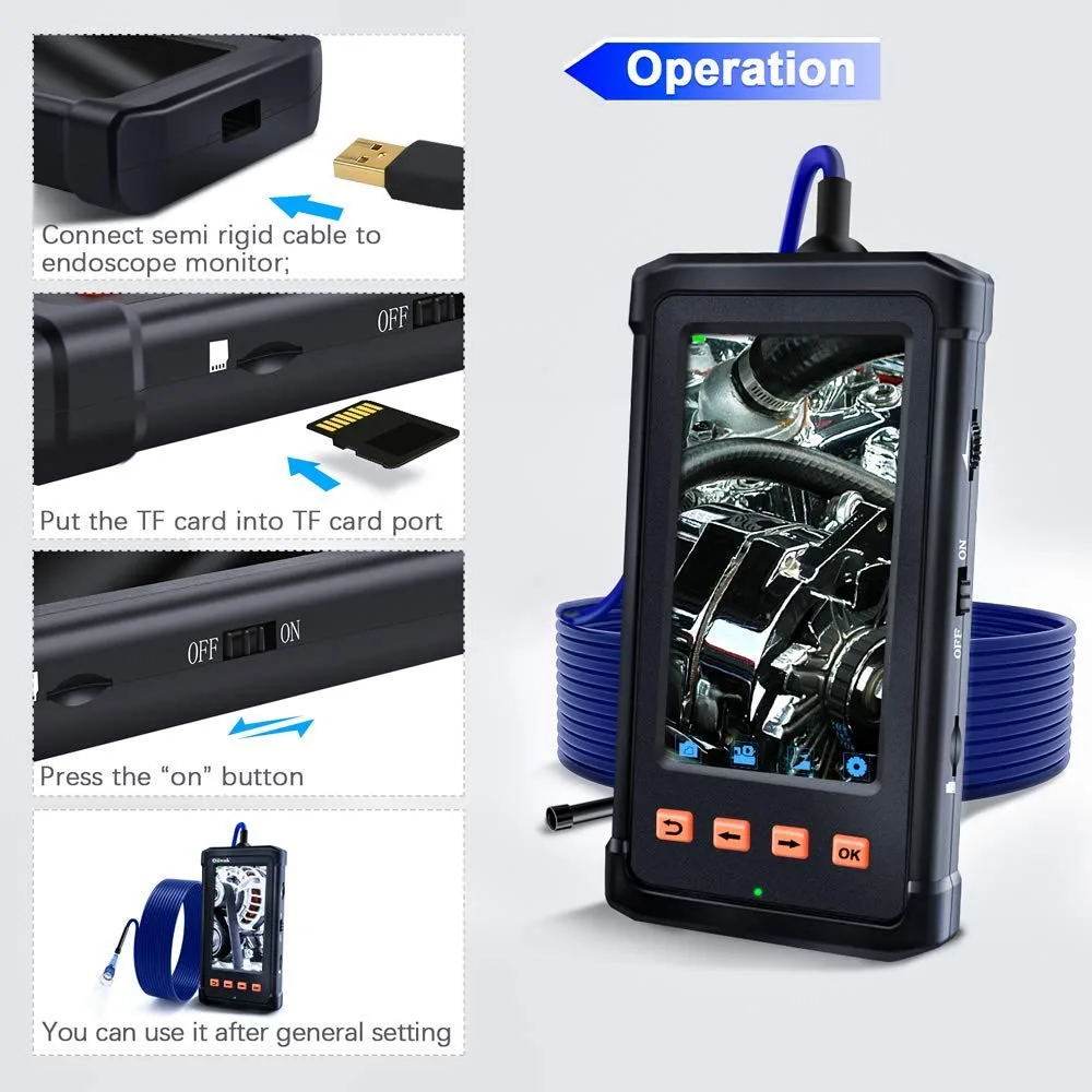 Industrial Endoscope Borescope Wall Camera with 5.5mm Micro Inspection Cam 1080P 4.3inch LCD Screen 6 LED Lights for Tool Box