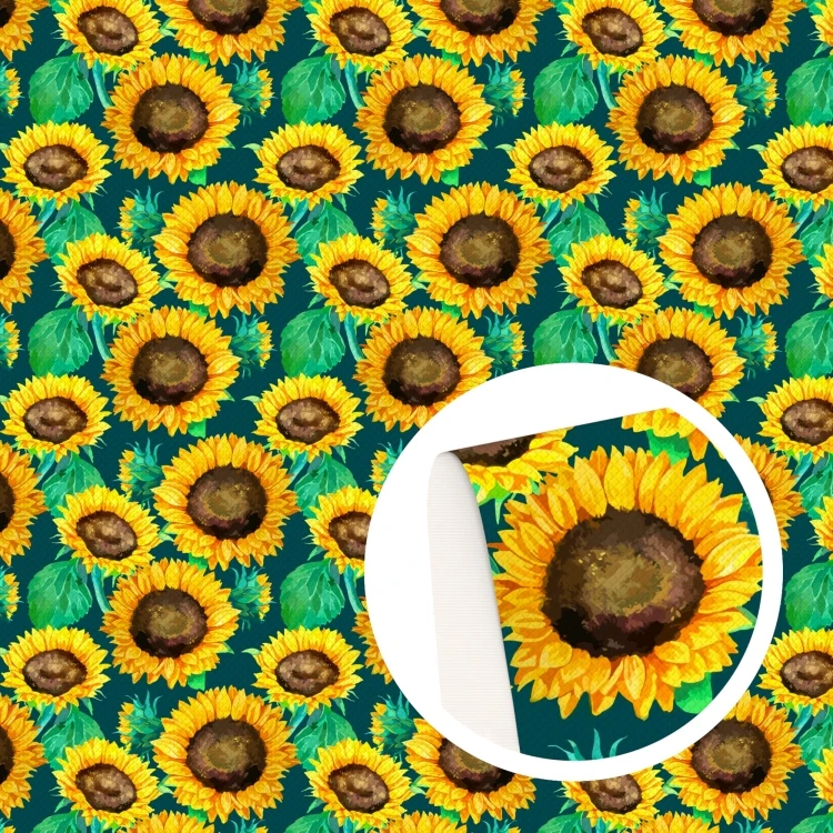 Sunflower Floral Printed Faux Leather Sheets Synthetic Leather Fabric Roll 30x140cm for DIY Handmade Pouches Bags 34537